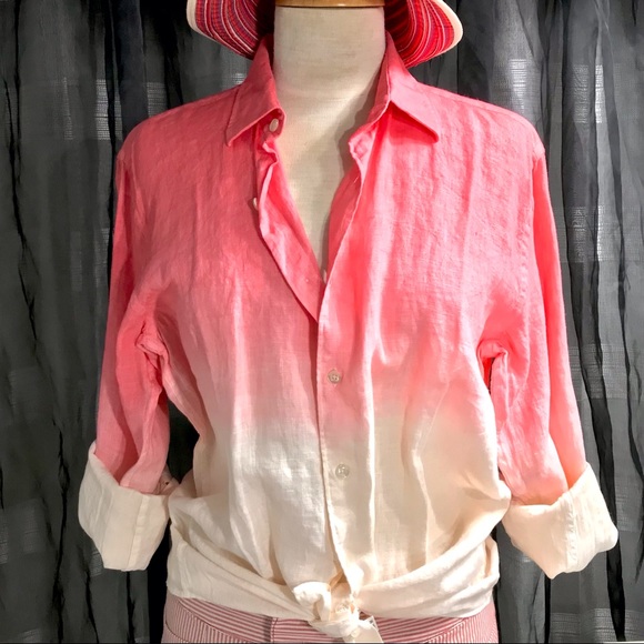 BSNY Linen ombré shirt, pink(coral)/off-white, size M - Picture 4 of 9